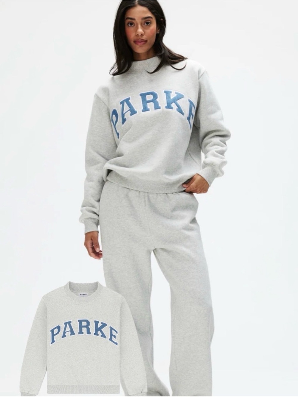 Parker Light Gray Crewneck Sweatshirt with Blue Logo